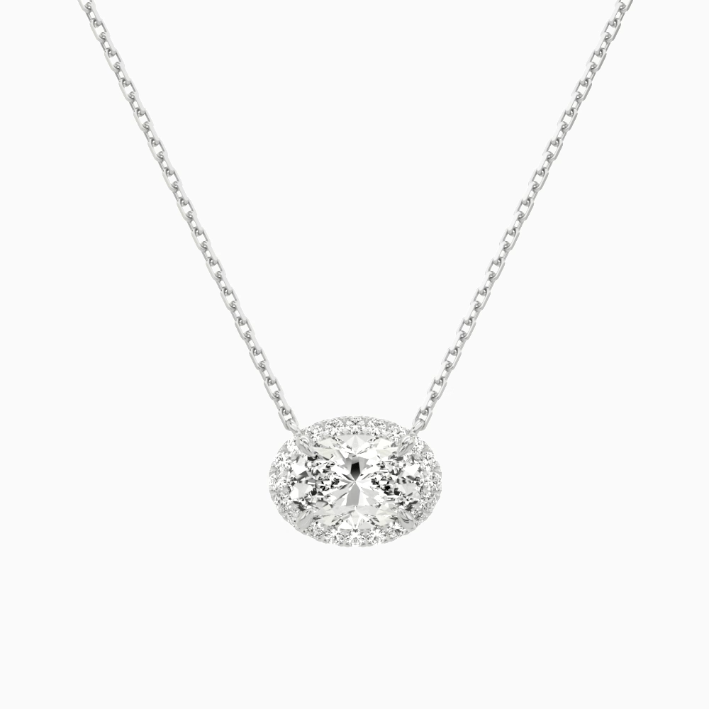 Product Video for Oval Halo Lab Grown Diamond Necklace In 14K White Gold
