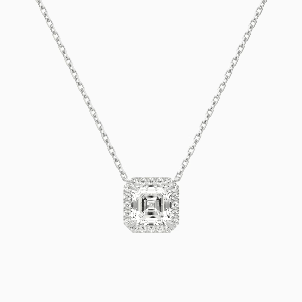 Product Video for Asscher Halo Lab Grown Diamond Necklace In 14K White Gold