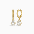 Pear Halo Drop Huggie Hoop Earrings