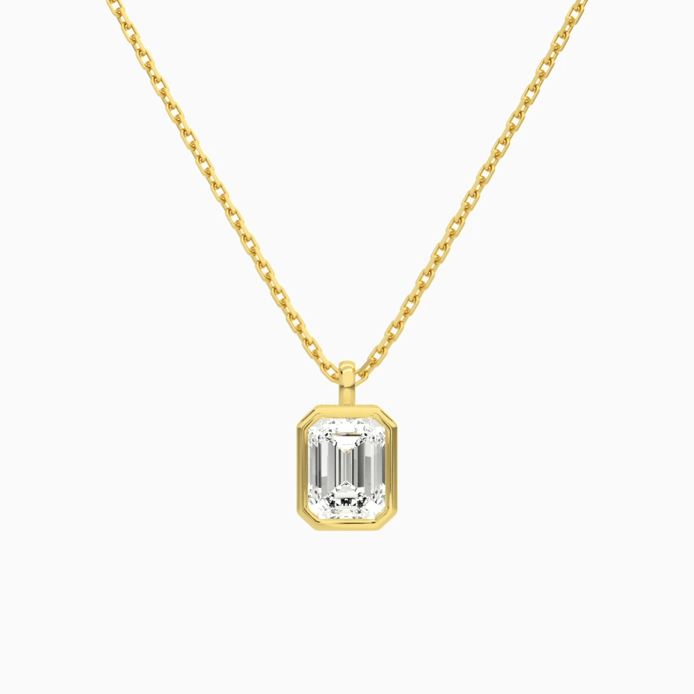 Product Video for Bezel Solitaire Emerald Lab Grown Diamond Pendant Necklace In 18K Yellow Gold