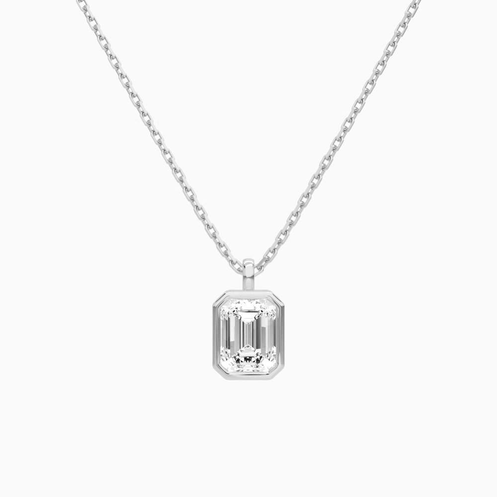 Product Video for Bezel Solitaire Emerald Lab Grown Diamond Pendant Necklace In 18K White Gold
