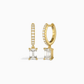 Emerald Accented Drop Huggie Hoop Earrings