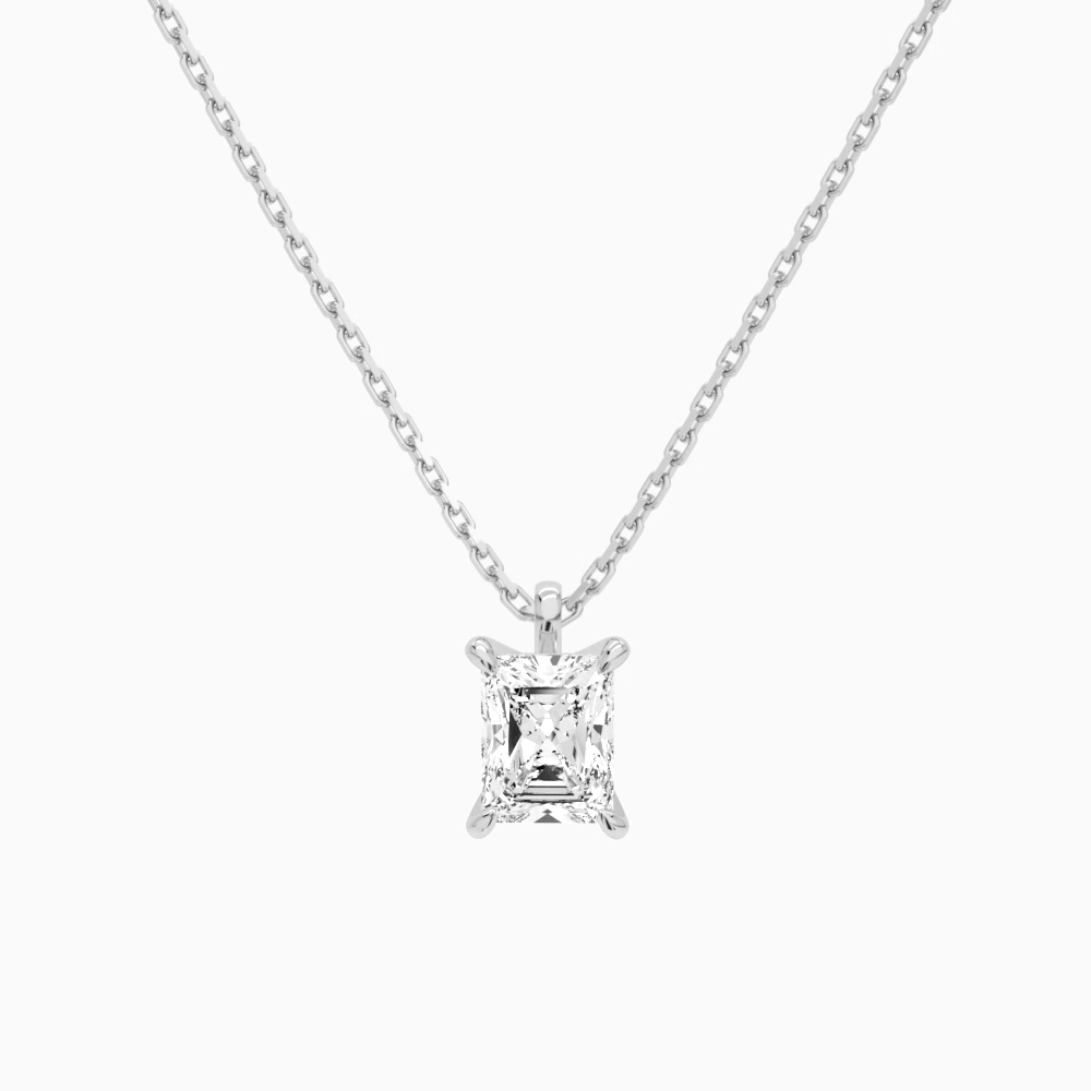 Product Video for Radiant Solitaire Lab Grown Diamond Pendant Necklace In 18K White Gold