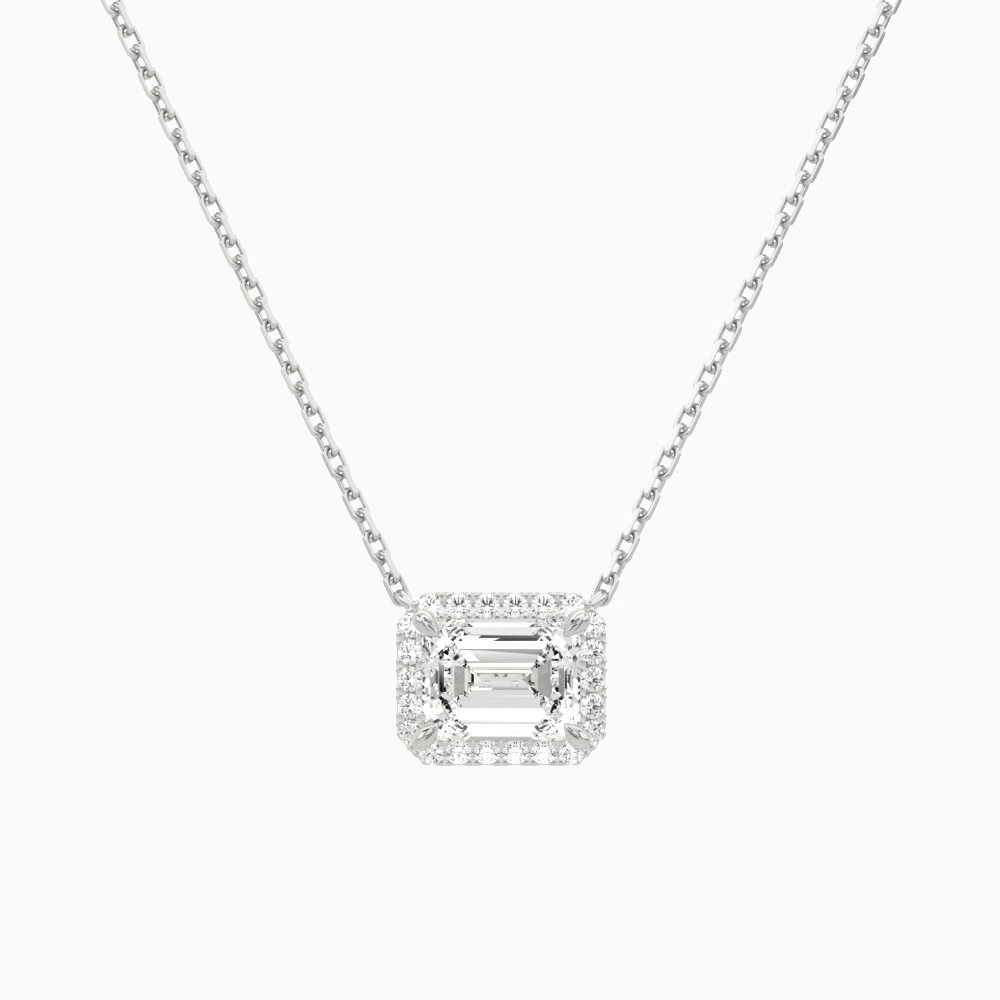 Product Video for Emerald Halo Lab Grown Diamond Necklace In 18K White Gold