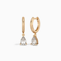Pear Solitaire Drop Huggie Hoop Earrings