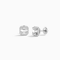 Asscher Halo Diamond Stud Earrings