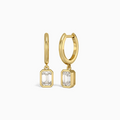 Emerald Bezel Drop Huggie Hoop Earrings