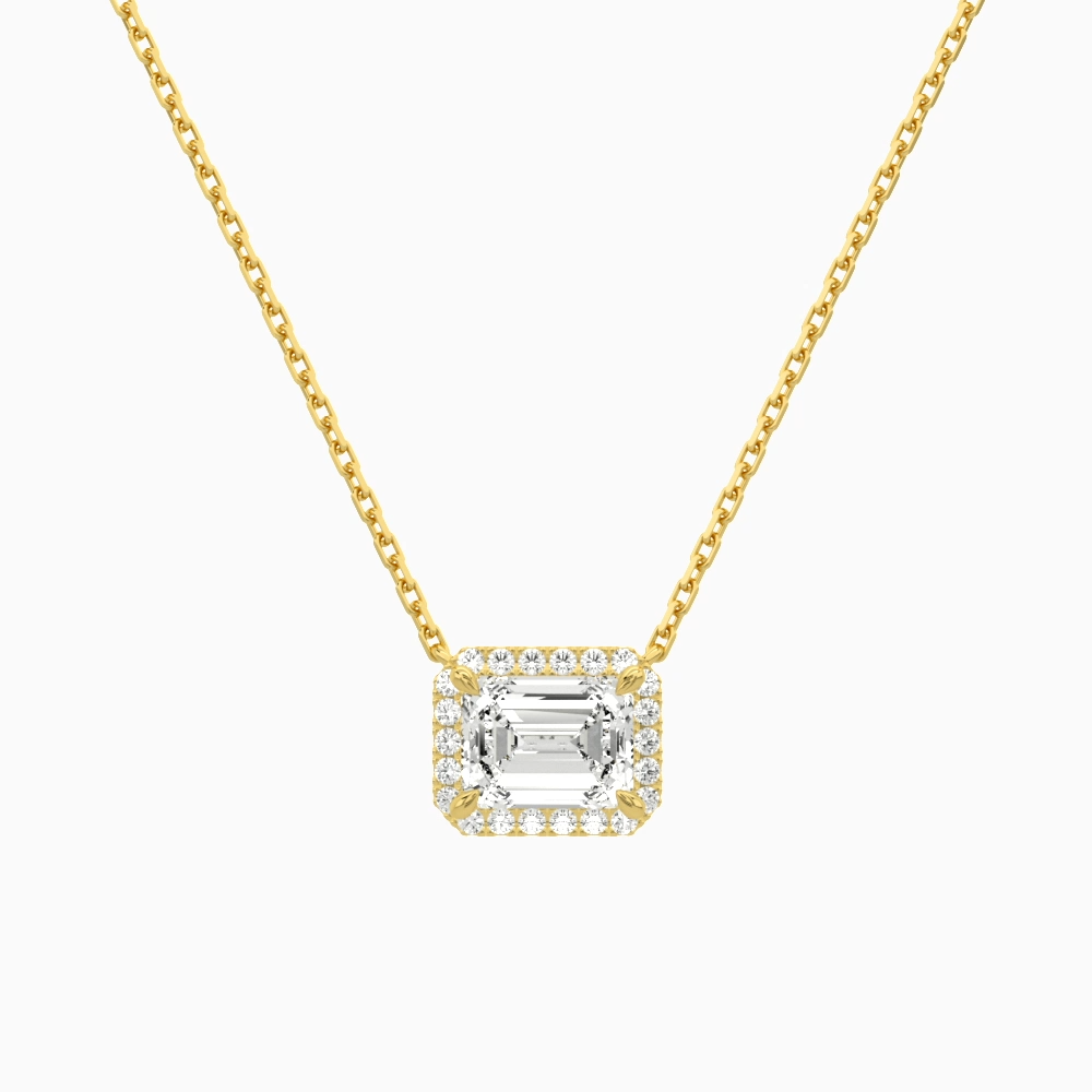 Product Video for Emerald Halo Lab Grown Diamond Necklace In 18K Yellow Gold