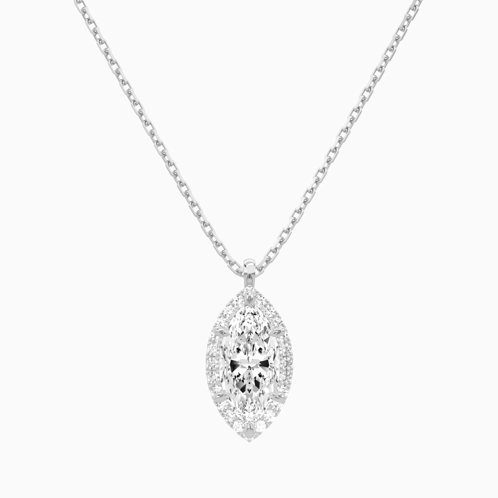 Product Video for Marquise Halo Lab Grown Diamond Pendant Necklace In 18K White Gold