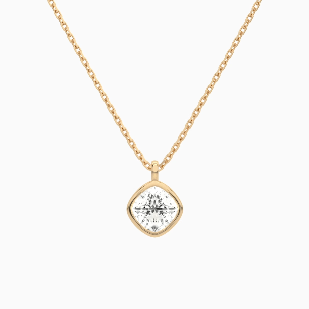Product Video for Bezel Solitaire Cushion Lab Grown Diamond Pendant Necklace In 14K Rose Gold