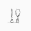 Pear Solitaire Drop Huggie Hoop Earrings