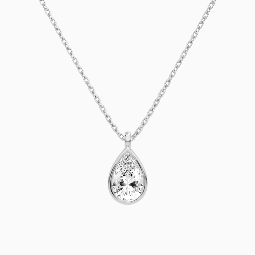 Product Video for Bezel Solitaire Pear Lab Grown Diamond Pendant Necklace In 18K White Gold