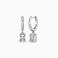 Radiant Bezel Drop Huggie Hoop Earrings