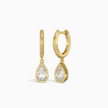 Pear Bezel Drop Huggie Hoop Earrings