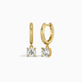 Round Solitaire Drop Huggie Hoop Earrings
