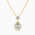 Product Video for Duo Drop Round and Halo Pear Lab Grown Diamond Necklace In 14K Yellow Gold