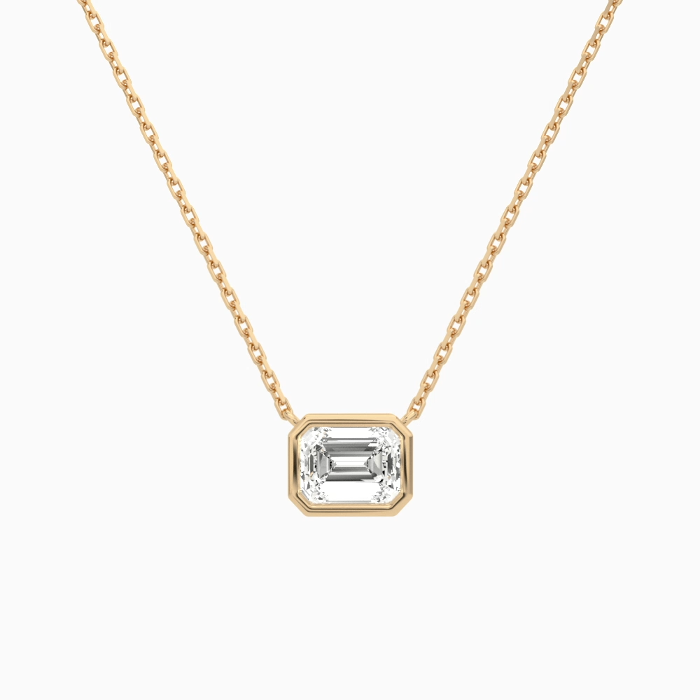 Product Video for Bezel Solitaire Emerald Lab Grown Diamond Necklace In 14K Rose Gold