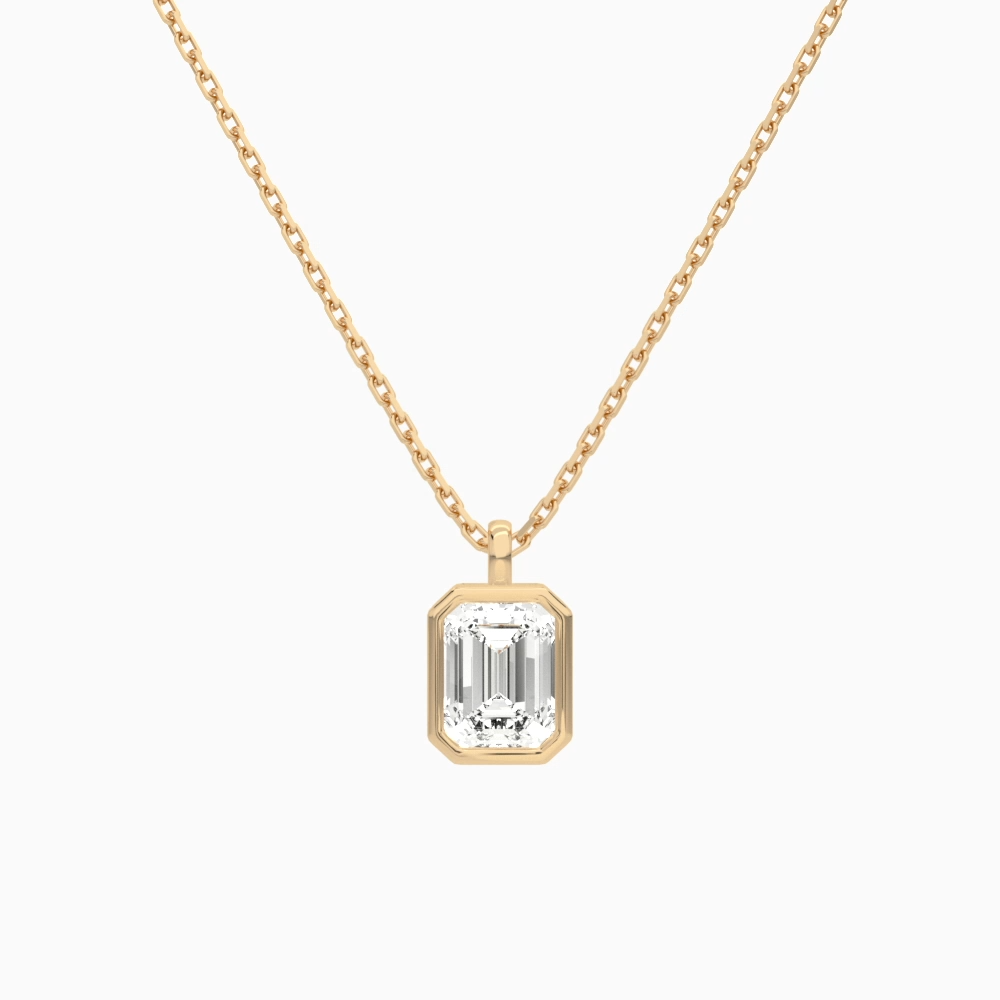 Product Video for Bezel Solitaire Emerald Lab Grown Diamond Pendant Necklace In 14K Rose Gold