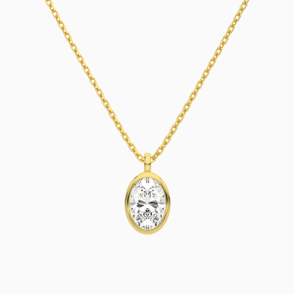 Product Video for Bezel Solitaire Oval Lab Grown Diamond Pendant Necklace In 18K Yellow Gold
