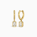 Radiant Bezel Drop Huggie Hoop Earrings