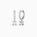 Asscher Accented Drop Huggie Hoop Earrings