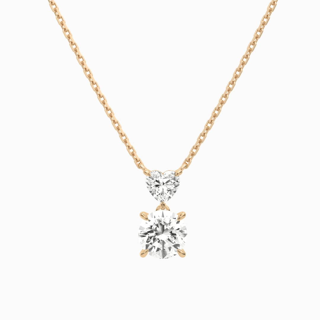 Product Video for Duo Drop Heart and Round Lab Grown Diamond Necklace In 14K Rose Gold