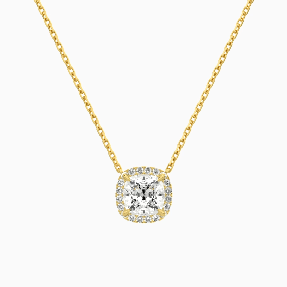 Product Video for Cushion Halo Lab Grown Diamond Necklace In 14K Yellow Gold