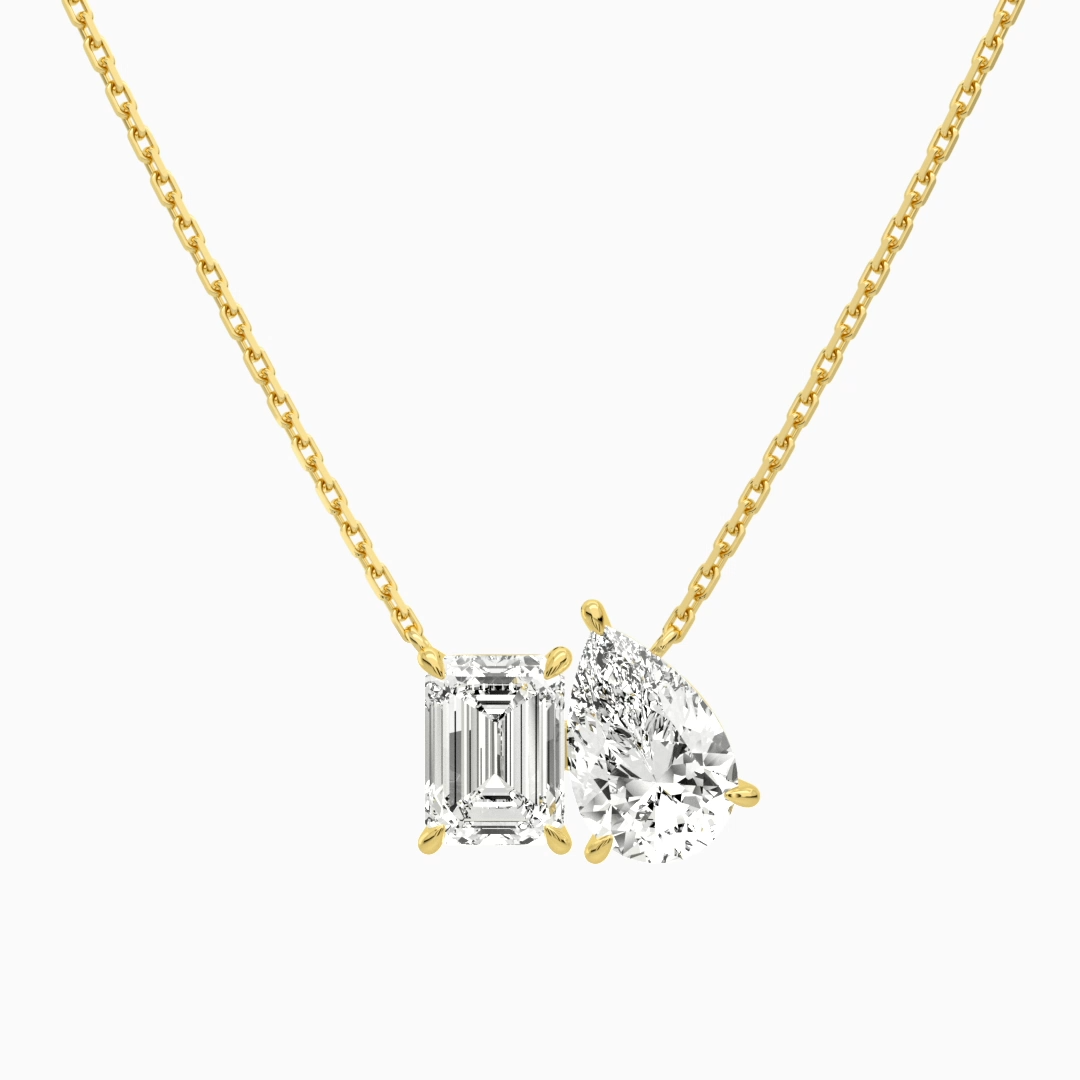 Product Video for Toi Et Moi Emerald and Pear Lab Grown Diamond Necklace In 18K Yellow Gold