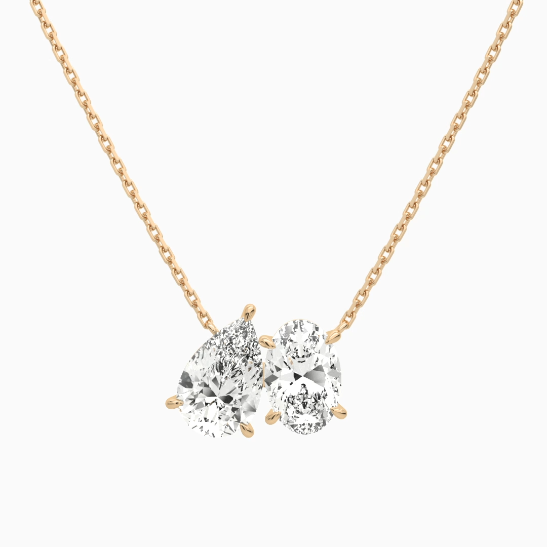 Product Video for Toi Et Moi Pear and Oval Lab Grown Diamond Necklace In 14K Rose Gold