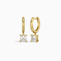 Princess Solitaire Drop Huggie Hoop Earrings