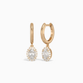 Oval Halo Drop Huggie Hoop Earrings