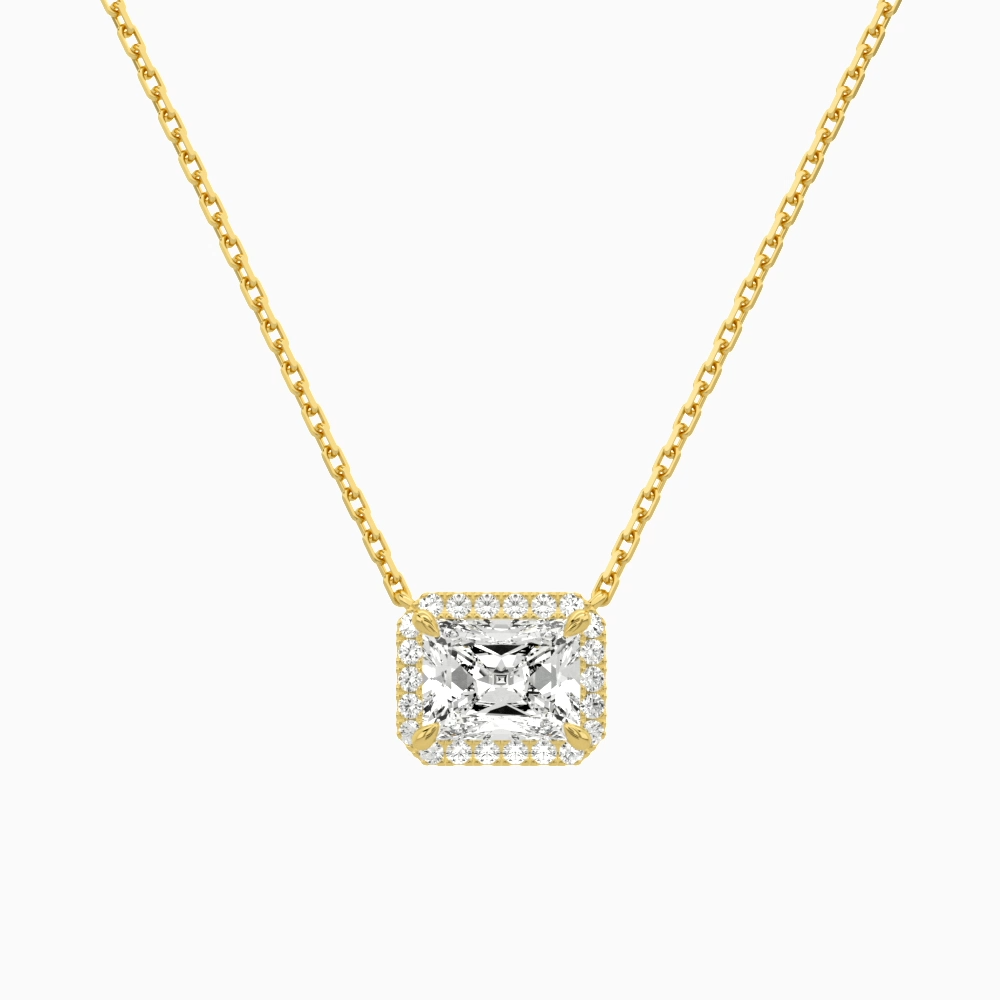 Product Video for Radiant Halo Lab Grown Diamond Necklace In 18K Yellow Gold