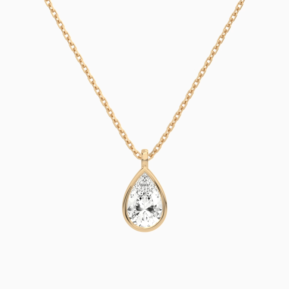 Product Video for Bezel Solitaire Pear Lab Grown Diamond Pendant Necklace In 14K Rose Gold