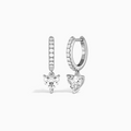 Heart Accented Drop Huggie Hoop Earrings