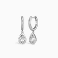 Pear Halo Drop Huggie Hoop Earrings