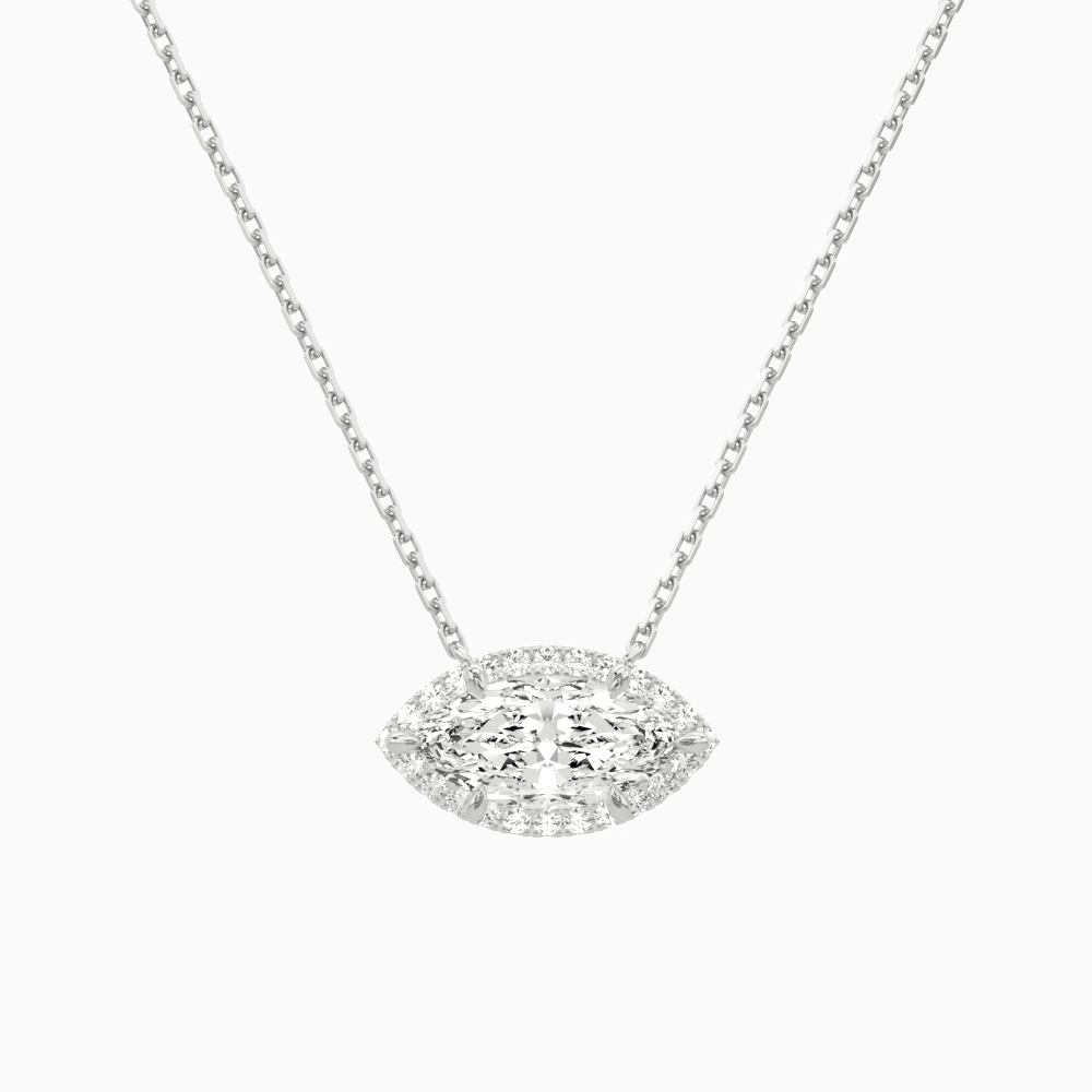 Product Video for Marquise Halo Lab Grown Diamond Necklace In 18K White Gold