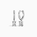 Radiant Solitaire Drop Huggie Hoop Earrings
