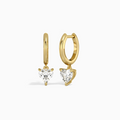 Heart Solitaire Drop Huggie Hoop Earrings